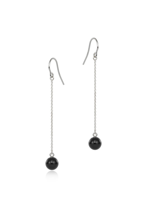 Onyx small silver drop earrings